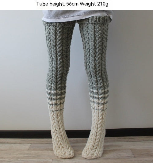 Twist Weave Woolen Yarn Socks Color Matching Overknee Long Boot Warm Keeping Floor Loose Socks