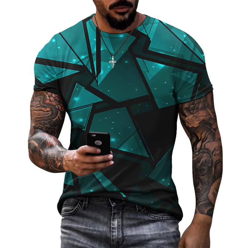 Men's Diamond Pattern Half Sleeve Round Neck Short Sleeve