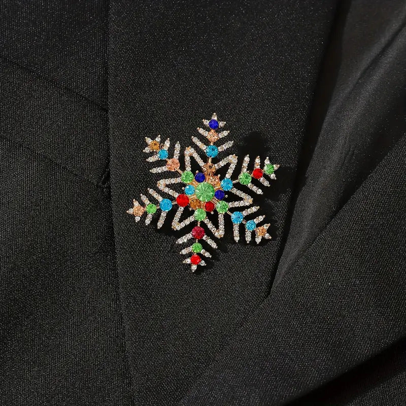 Creative Alloy Inlaid Colorful Rhinestone Christmas Snowflake Brooch