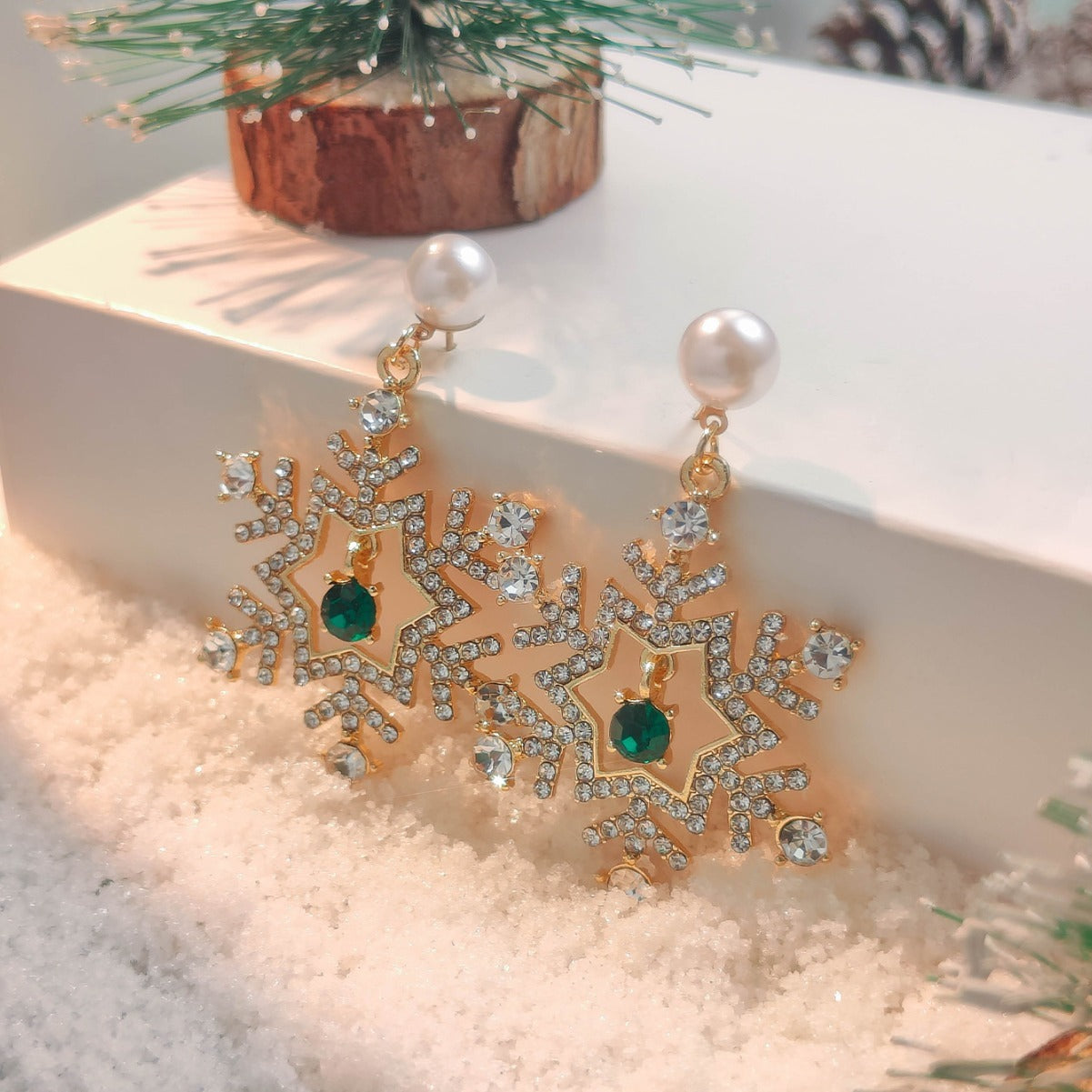 Christmas Snowflake Finely Inlaid Pendant Stud Earrings