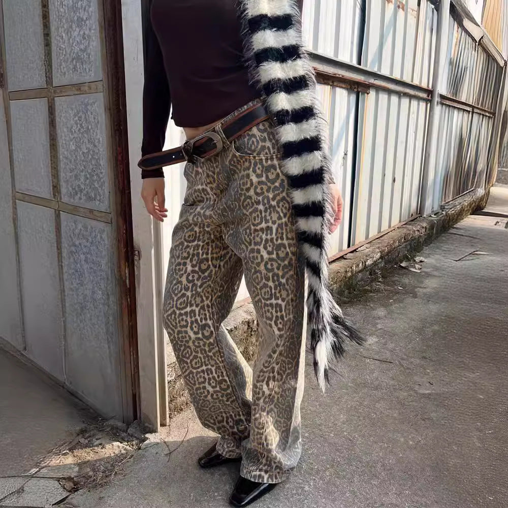 Vintage Leopard Print Jeans For Men And Women Hip Hop Trend