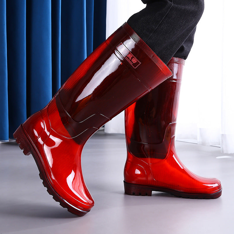 Men's Knee-high Rain Boots Non-woven Jelly Non-slip Wear-resistant Rubber Shoes