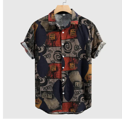 Summer Thin Casual Loose Men's Shirt Printing Large Size Men's Floral Shirt