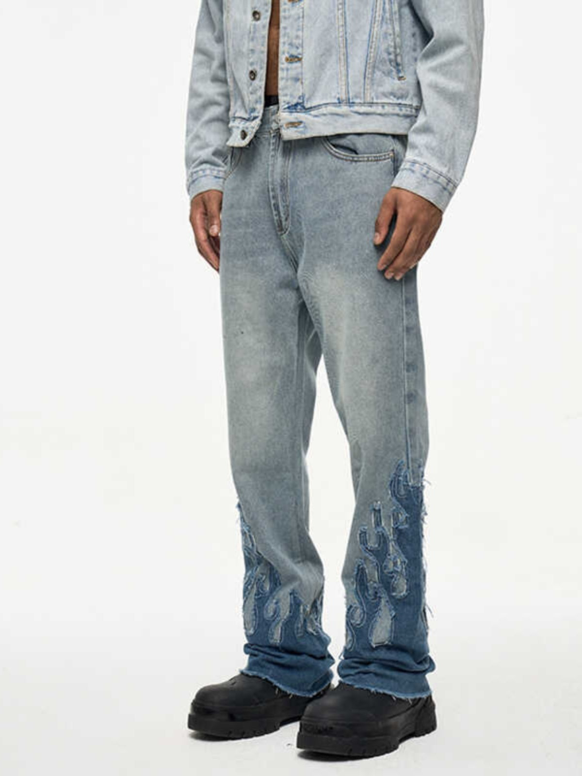 Flame Patch Flared Jeans For Men