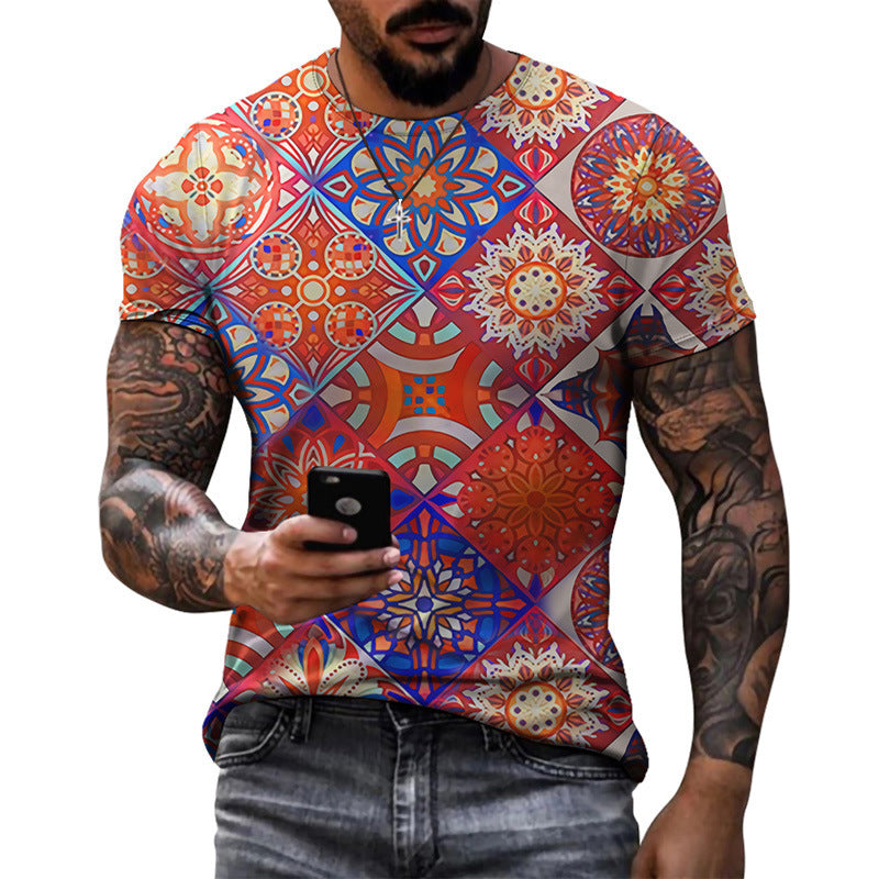 Men's Diamond Pattern Half Sleeve Round Neck Short Sleeve