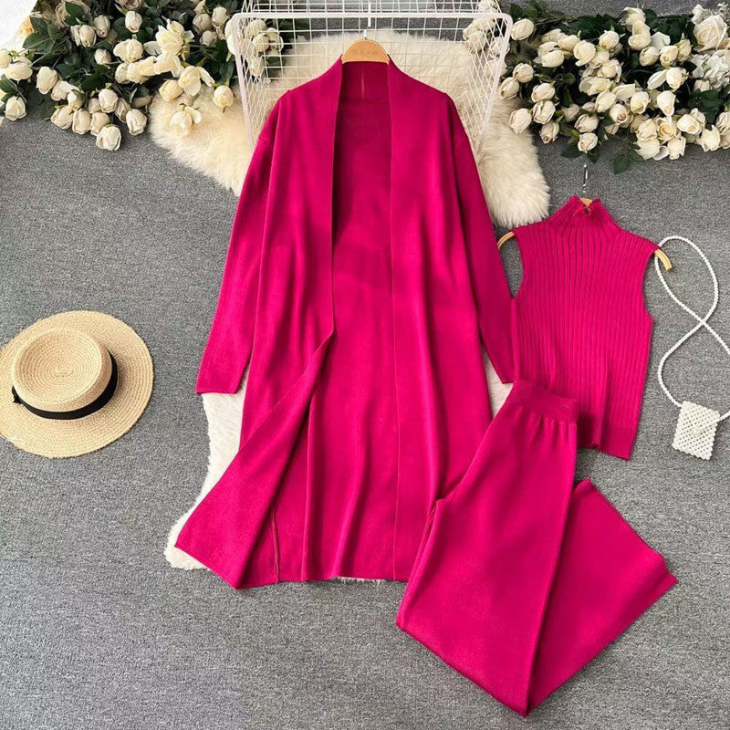 Women's Fashion Casual Knitted Three-piece Suit