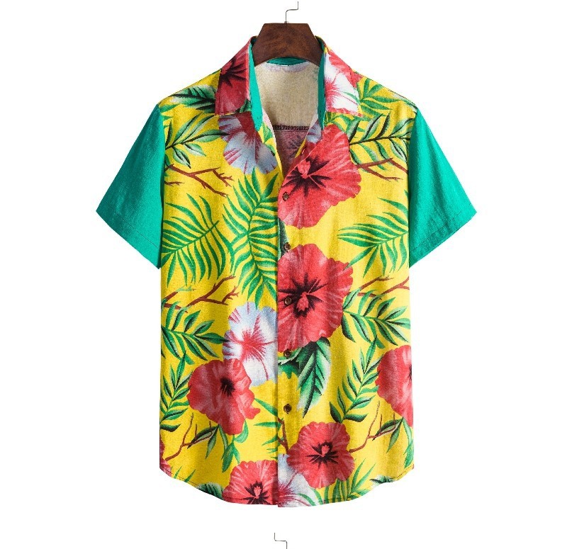 Printed Short-sleeved Lapel Casual Flower Shirt