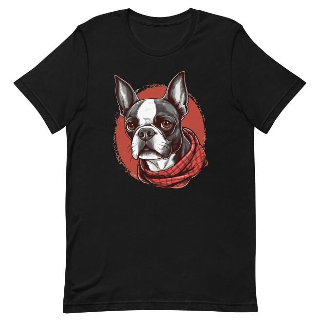 European And American Boston Terrier Red Headscarf T-shirt Digital Printing Casual Round Neck Short Sleeves