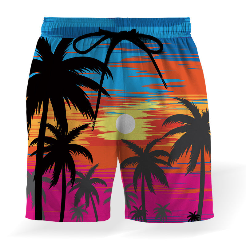 Coconut Print Drawstring Elastic Waist Beach Shorts Loose