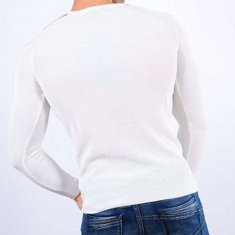 Men's Sweater With Collar And Hem Knitted Sweater