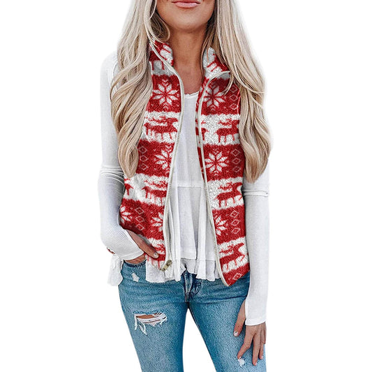 Women's Christmas Top Plush Printed Vest