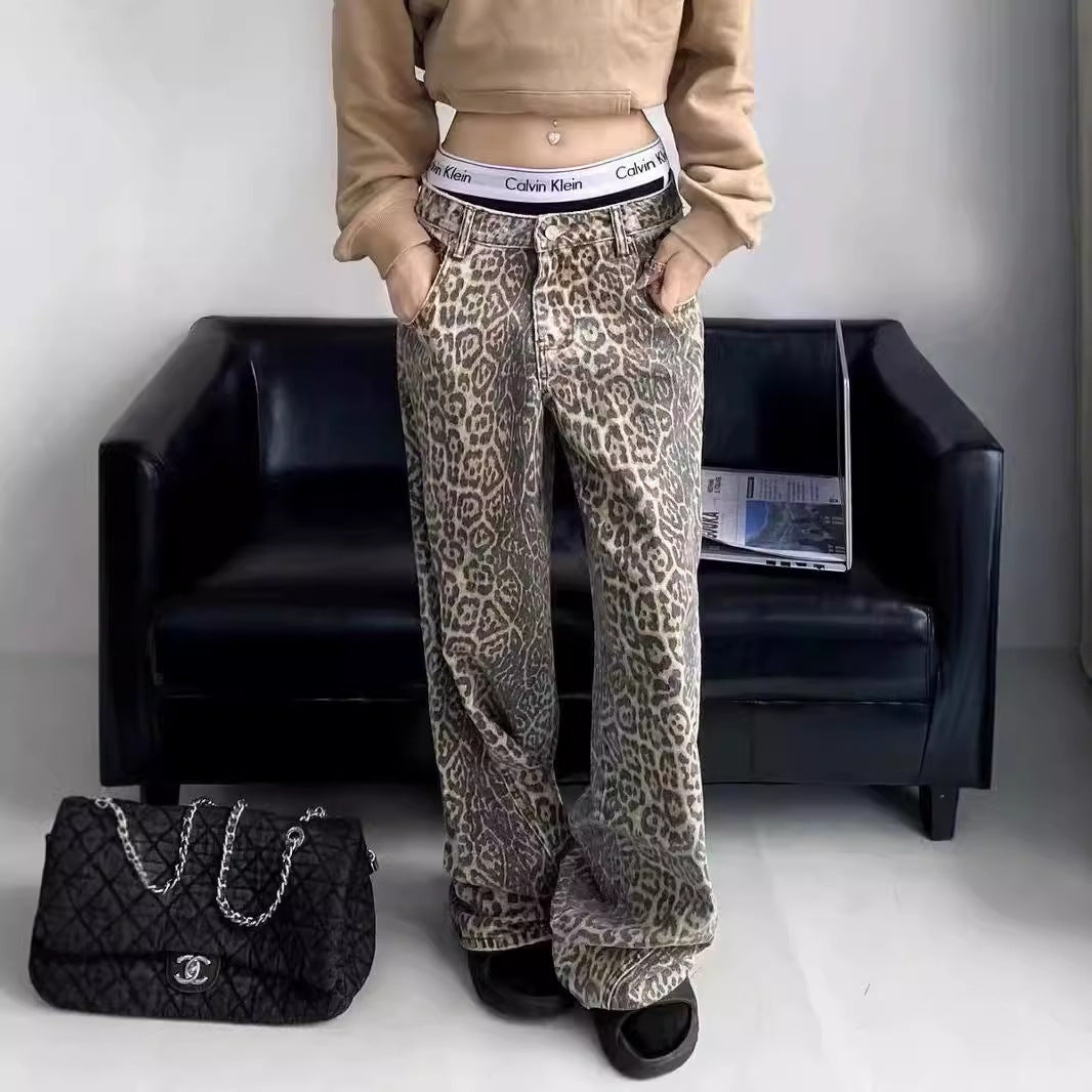 Vintage Leopard Print Jeans For Men And Women Hip Hop Trend