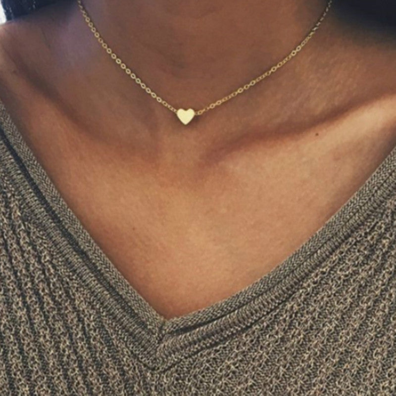 Simple Fashion Gold Color Double-sided Love Pendant Necklaces Clavicle Chains Necklace Women Jewelry Valentines Day Gift