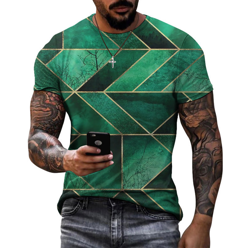 Men's Diamond Pattern Half Sleeve Round Neck Short Sleeve