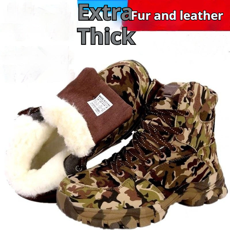 Men's Outdoor Cold Winter Warmth Retention Material Cowhide Thick Snow Boots