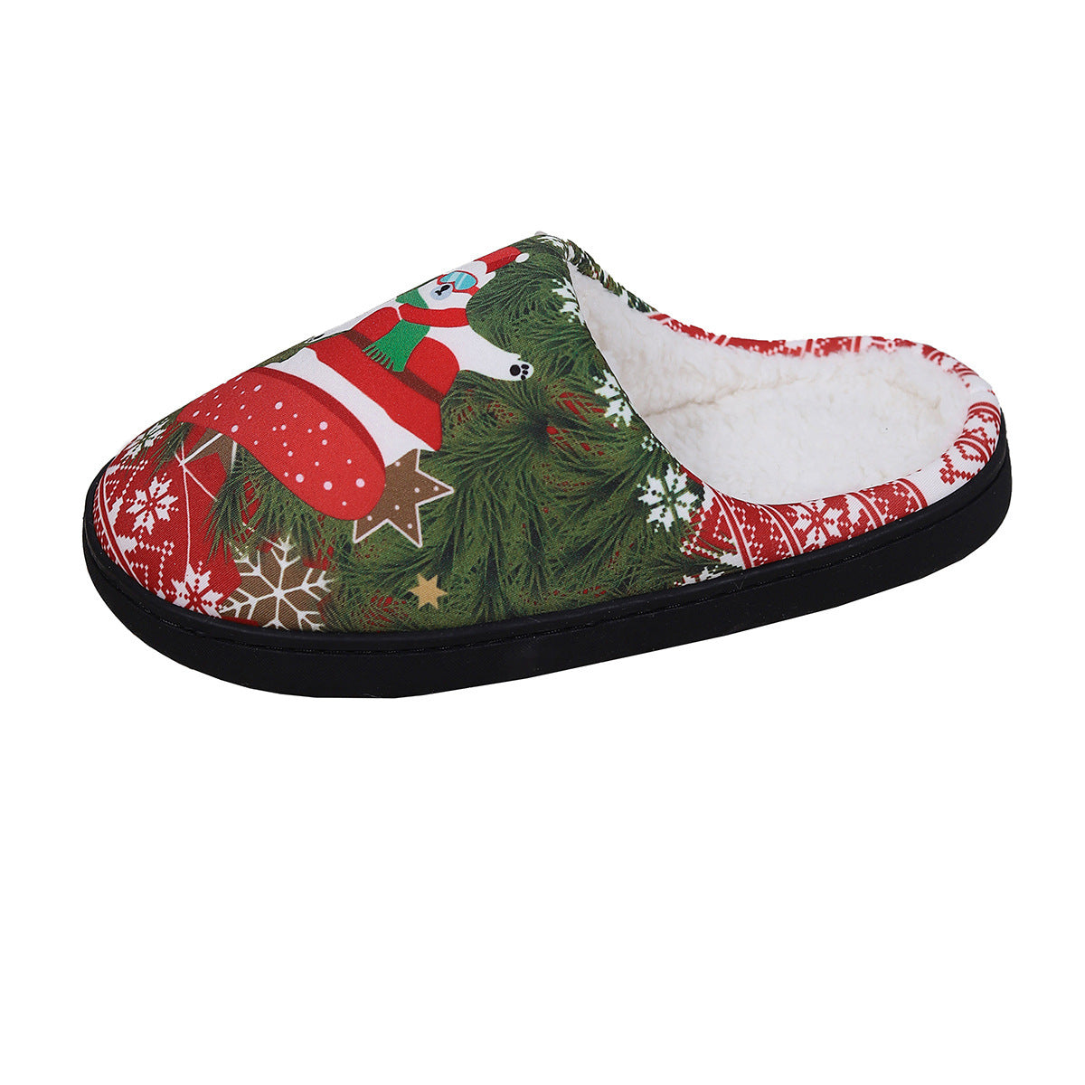 Christmas Snowman Elk Santa Claus Print Slippers Winter Warm Plush Slippers Indoor Non-slip Floor Bedroom Shoes