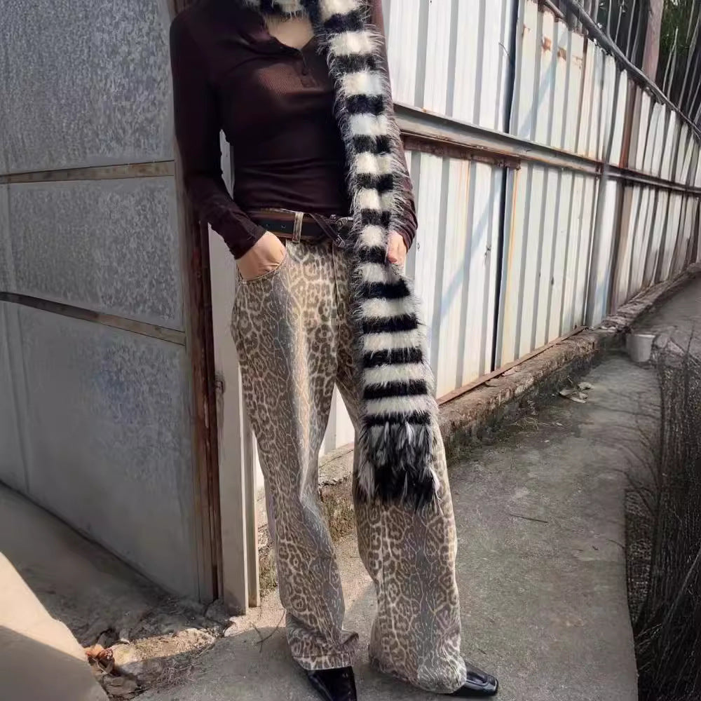 Vintage Leopard Print Jeans For Men And Women Hip Hop Trend