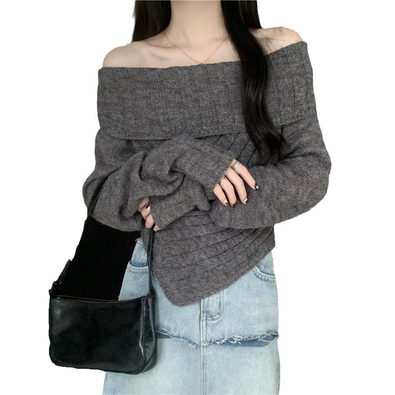 Lazy Style Long Sleeve Off-shoulder Sweater For Women