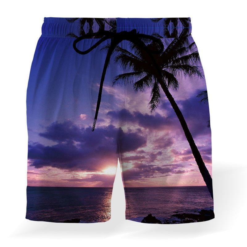 Coconut Print Drawstring Elastic Waist Beach Shorts Loose