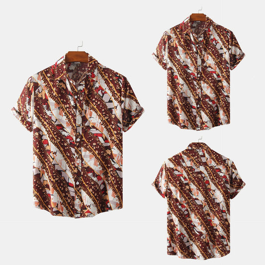 Men's Floral Short Sleeve Shirts Thin And Loose