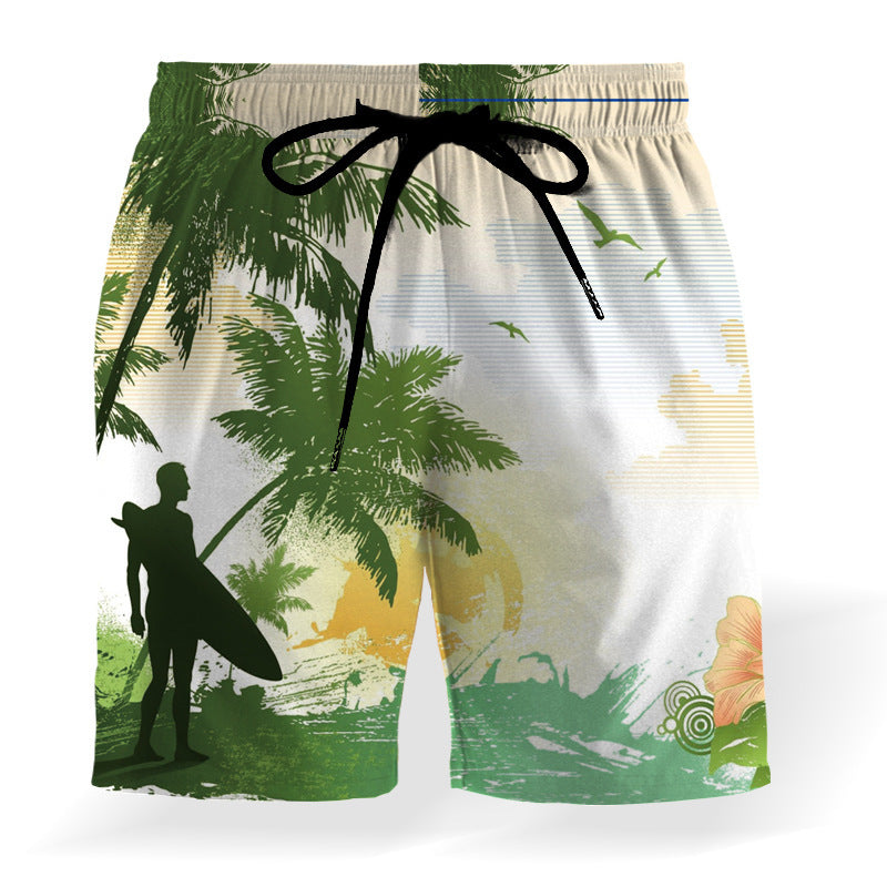 Coconut Print Drawstring Elastic Waist Beach Shorts Loose