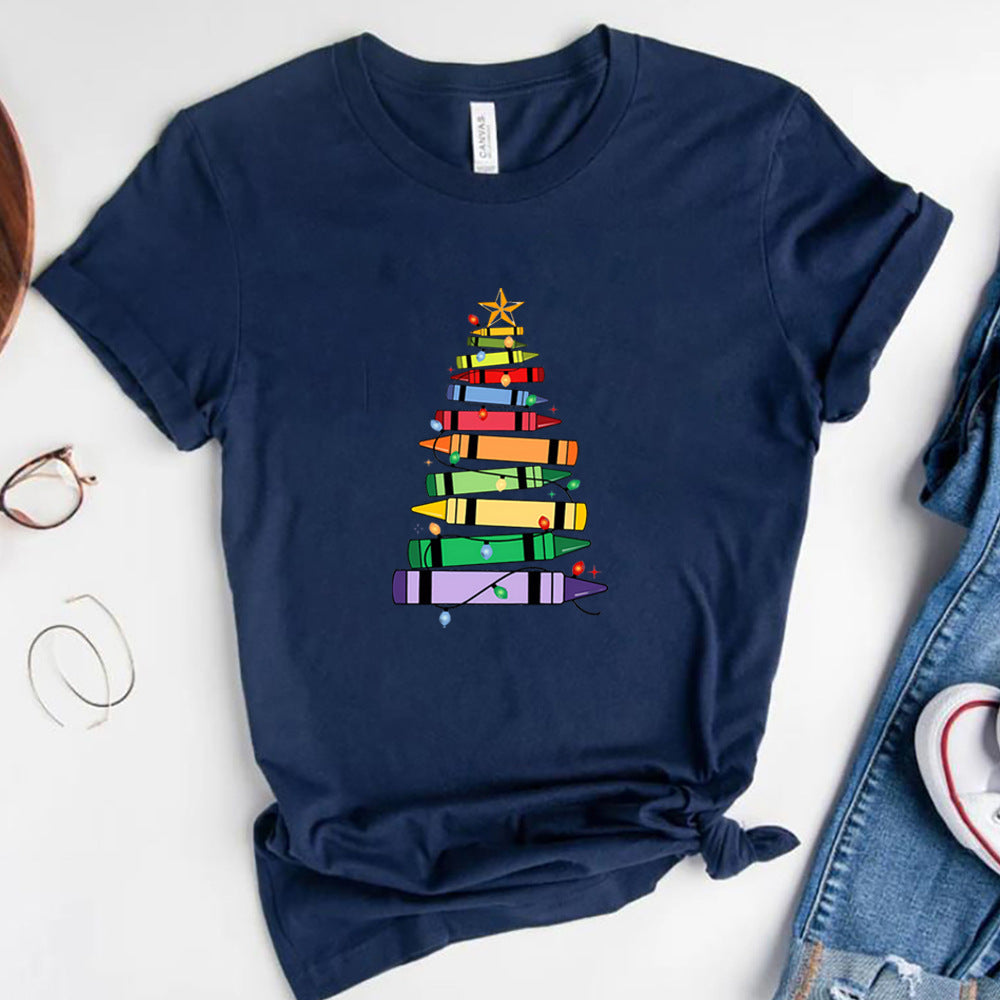 Crayon Christmas Tree Print Design Women's T-shirt