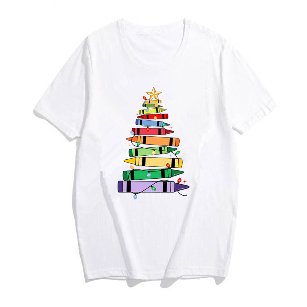 Crayon Christmas Tree Print Design Women's T-shirt