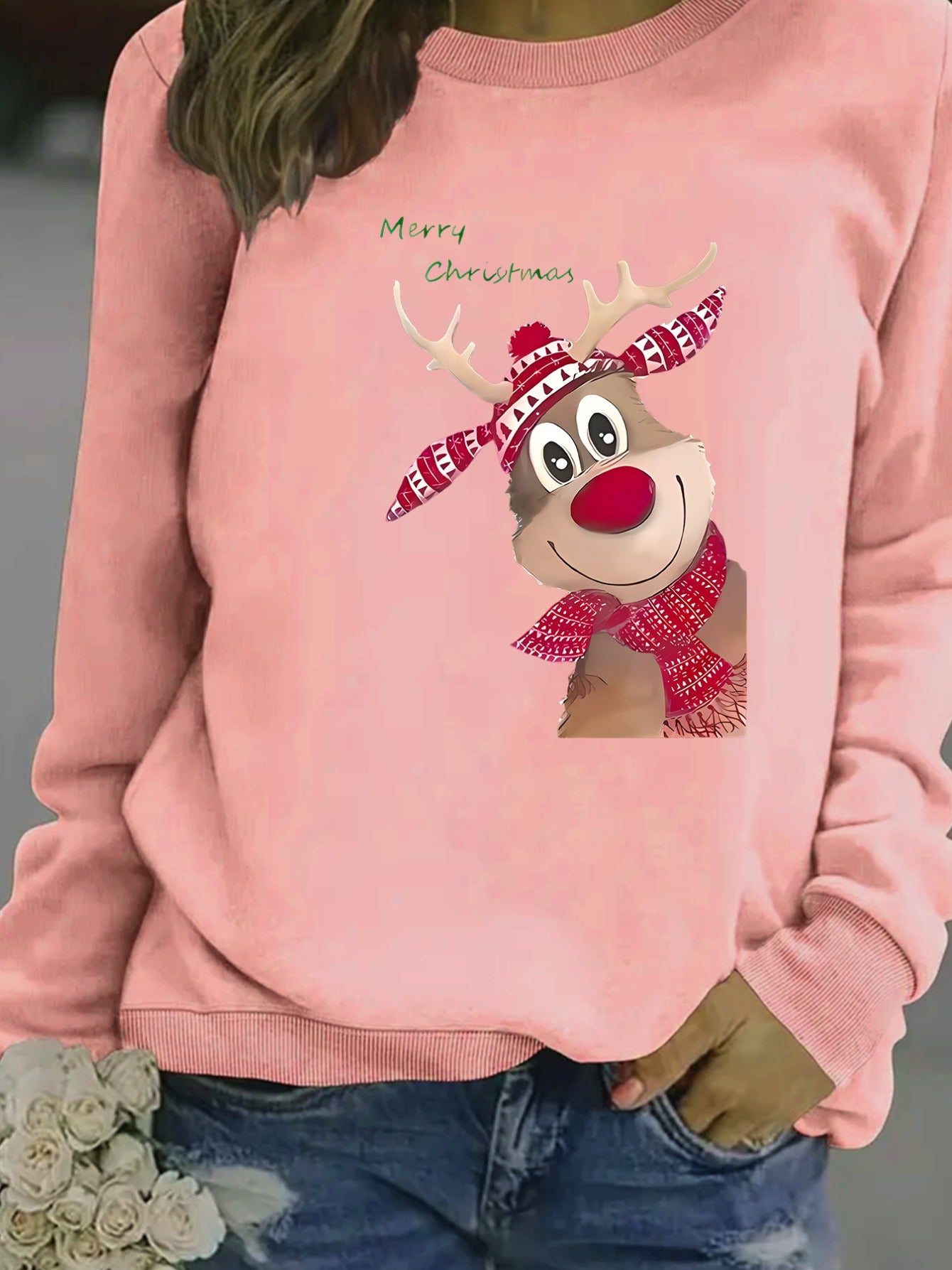 Women's Fashion Christmas Reindeer Print Sweatshirt