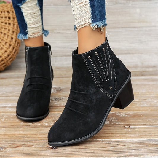 Side Zipper Code Chunky Heel High Heel Short Boots