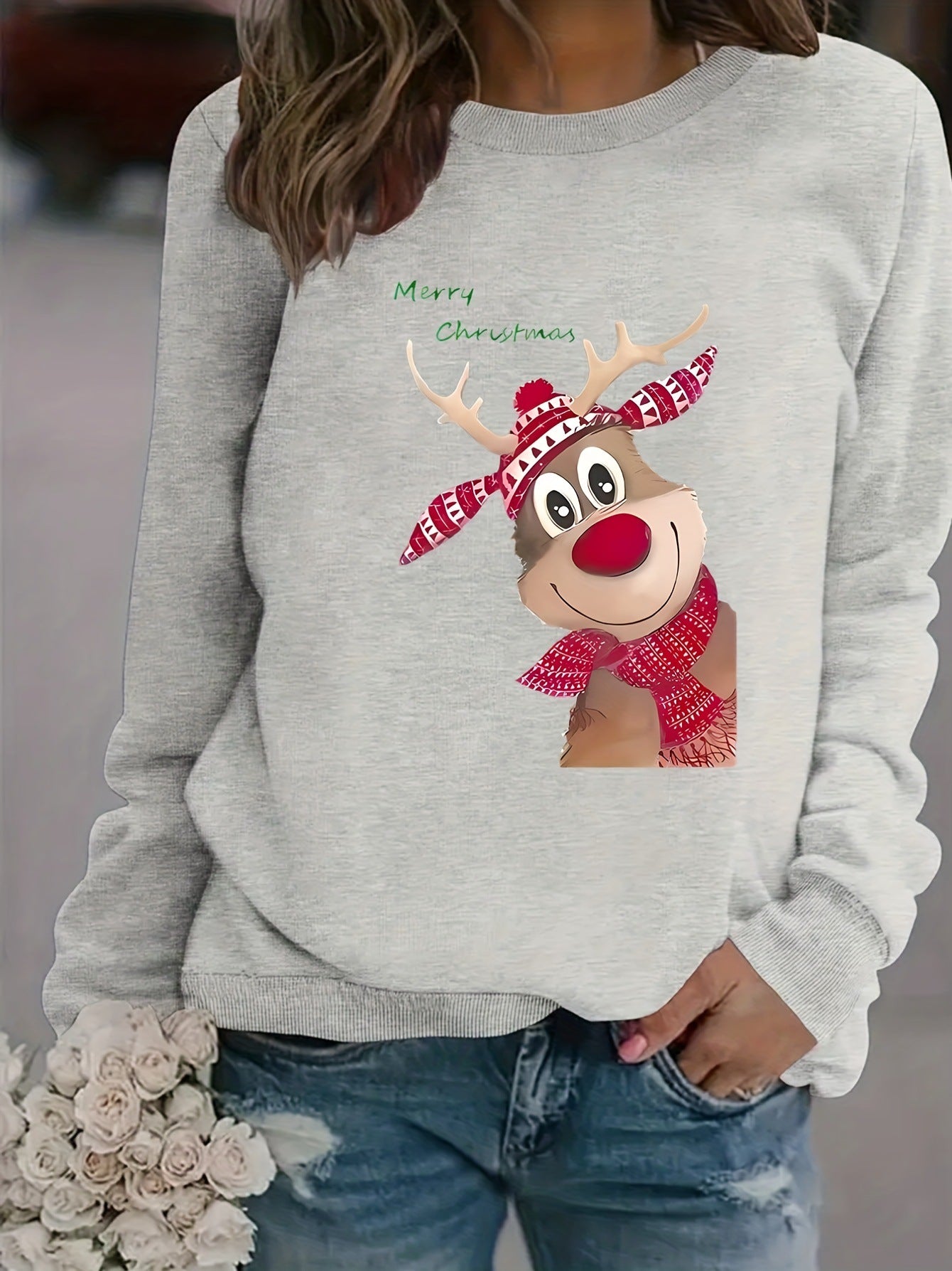 Women's Fashion Christmas Reindeer Print Sweatshirt