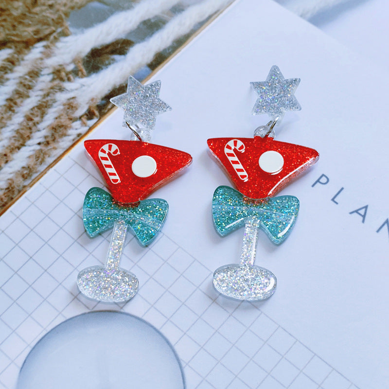 Sweet Christmas Tree Earrings With Rhinestones New Fashion Christmas Acrylic Earrings Women's Jewelry