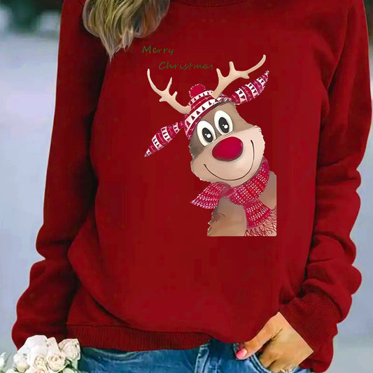 Women's Fashion Christmas Reindeer Print Sweatshirt