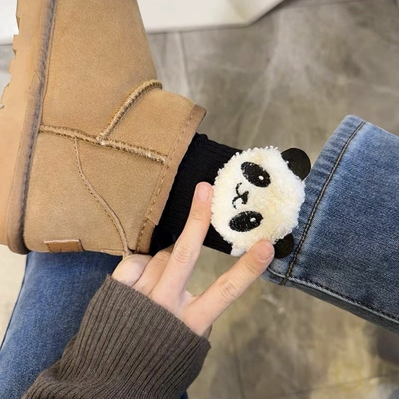 Black And White Three-dimensional Panda Pure Cotton Mid-calf Length Socks