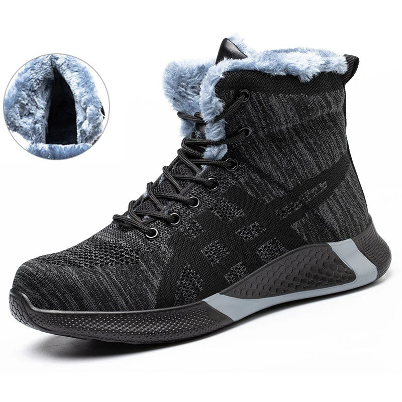 Winter Plush Boots Men Labor Protection Anti-smash Anti-puncture Work Shoes Warm Thickened Breathable Lace-up Safety Shoes