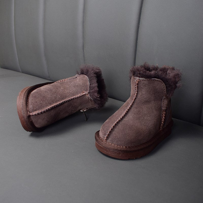 New Winter Children Snow Boots Genuine Leather Wool Girls Boots Plush Boy Warm Shoes Fashion Kids Boots Baby Toddler Shoes