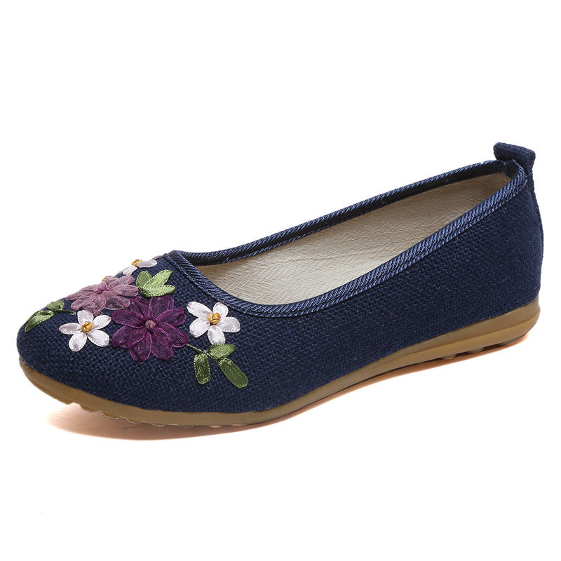 Ethnic Style Embroidered Shoes Flat Linen Women