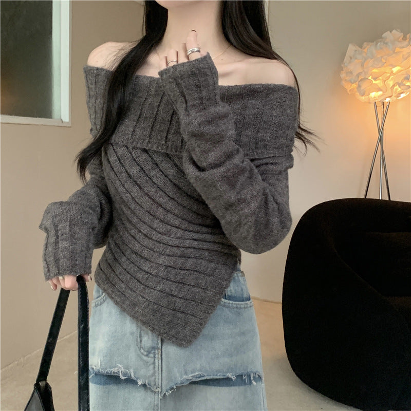 Lazy Style Long Sleeve Off-shoulder Sweater For Women