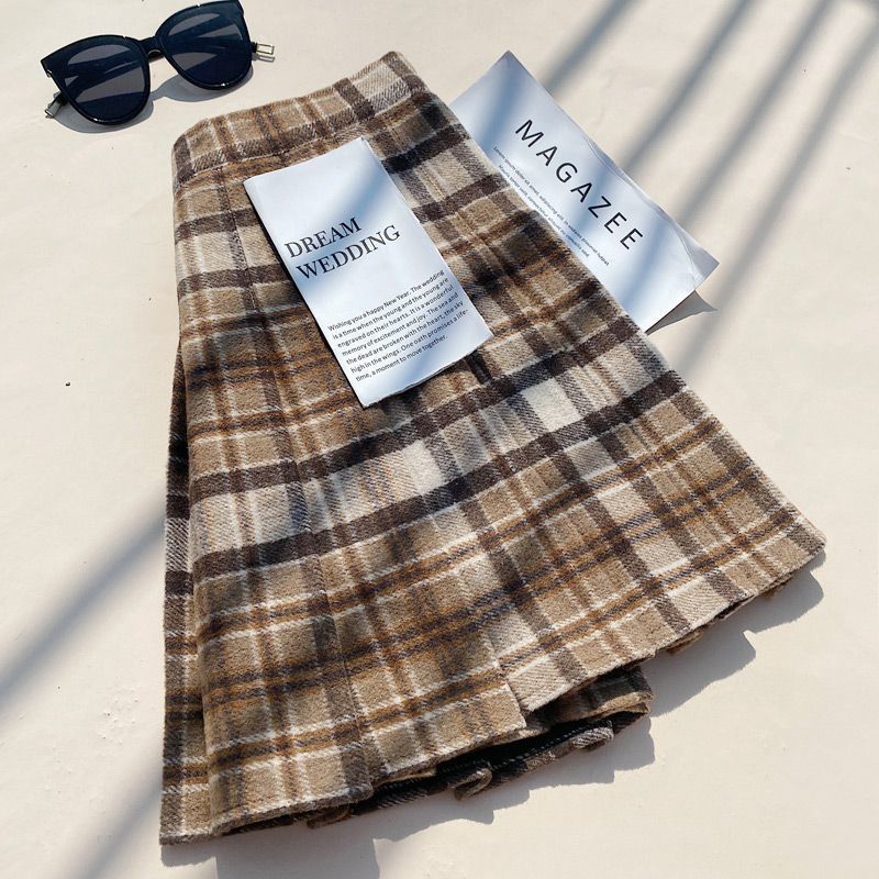 Plaid Pleated Skirt For Women, Autumn And Winter A-line