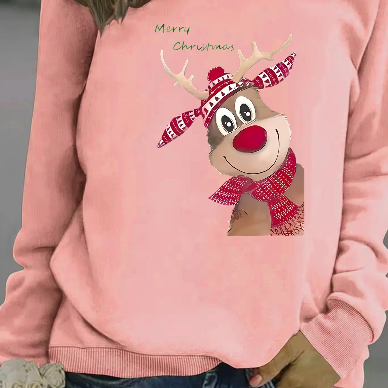 Women's Fashion Christmas Reindeer Print Sweatshirt