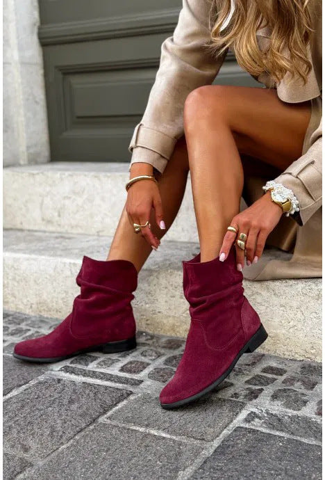 Lady Sexy Pile Style Ankle Boots Round Toe Low Heel