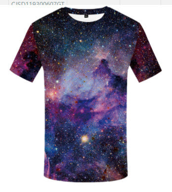 Summer Cross-border Men's Printed 3D Purple Galaxy Short-sleeved T-shirt