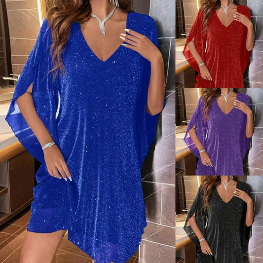 Pure Color Sequins Mid-length Women's Casual Dress