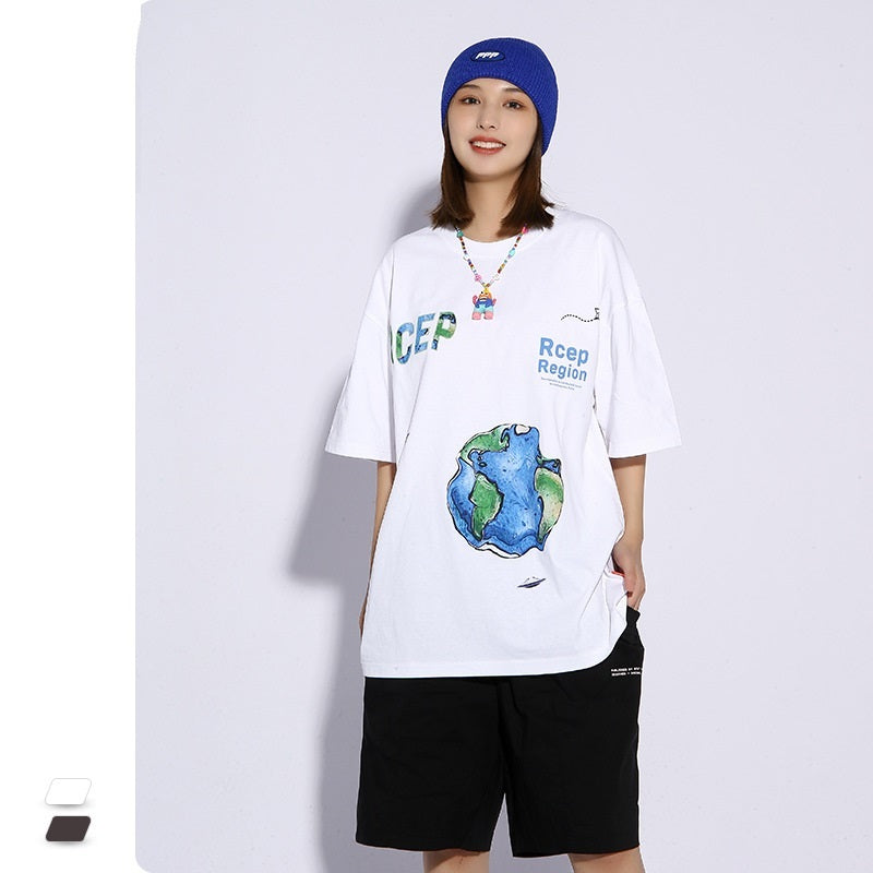 Street Digital Direct Injection Printed Loose Short Sleeve T-shirt