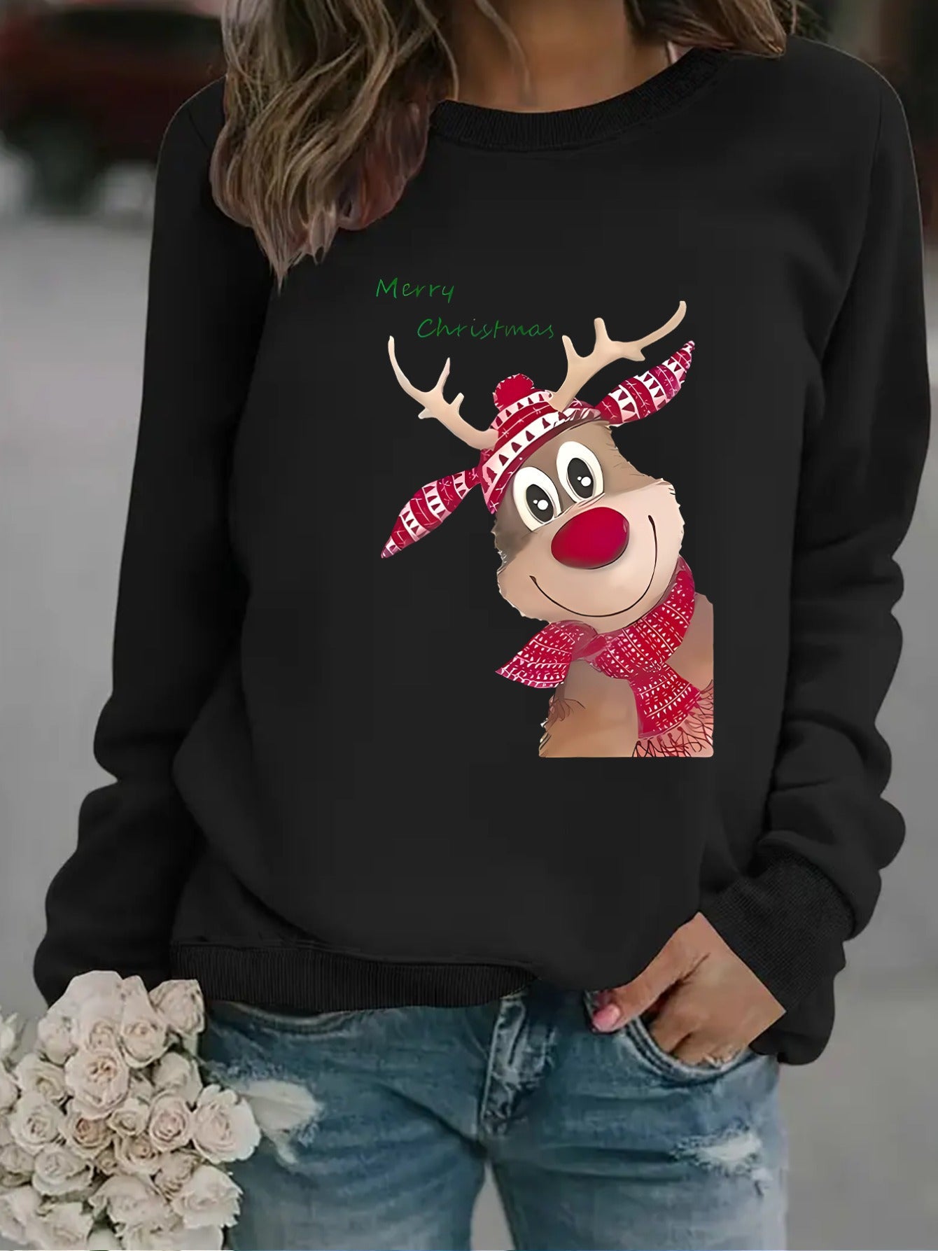 Women's Fashion Christmas Reindeer Print Sweatshirt