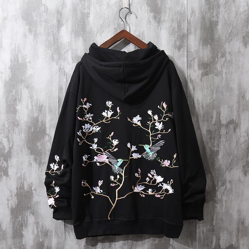 Embroidered Sweater Men's Hooded Plus Velvet Couple Trend Loose