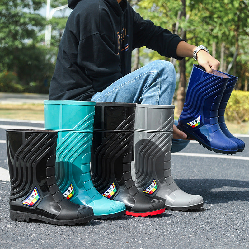 Mid-calf Rubber Fashion Rain Boots Men's Outdoor Fleece-lined