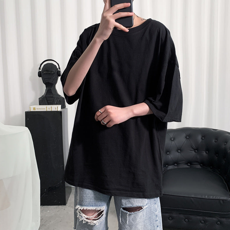 Hong Kong Style Solid Color Short-sleeved T-shirt Men's Simple Round Neck