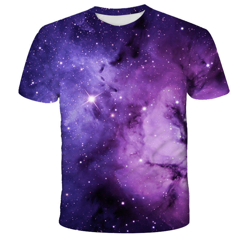 Summer Cross-border Men's Printed 3D Purple Galaxy Short-sleeved T-shirt