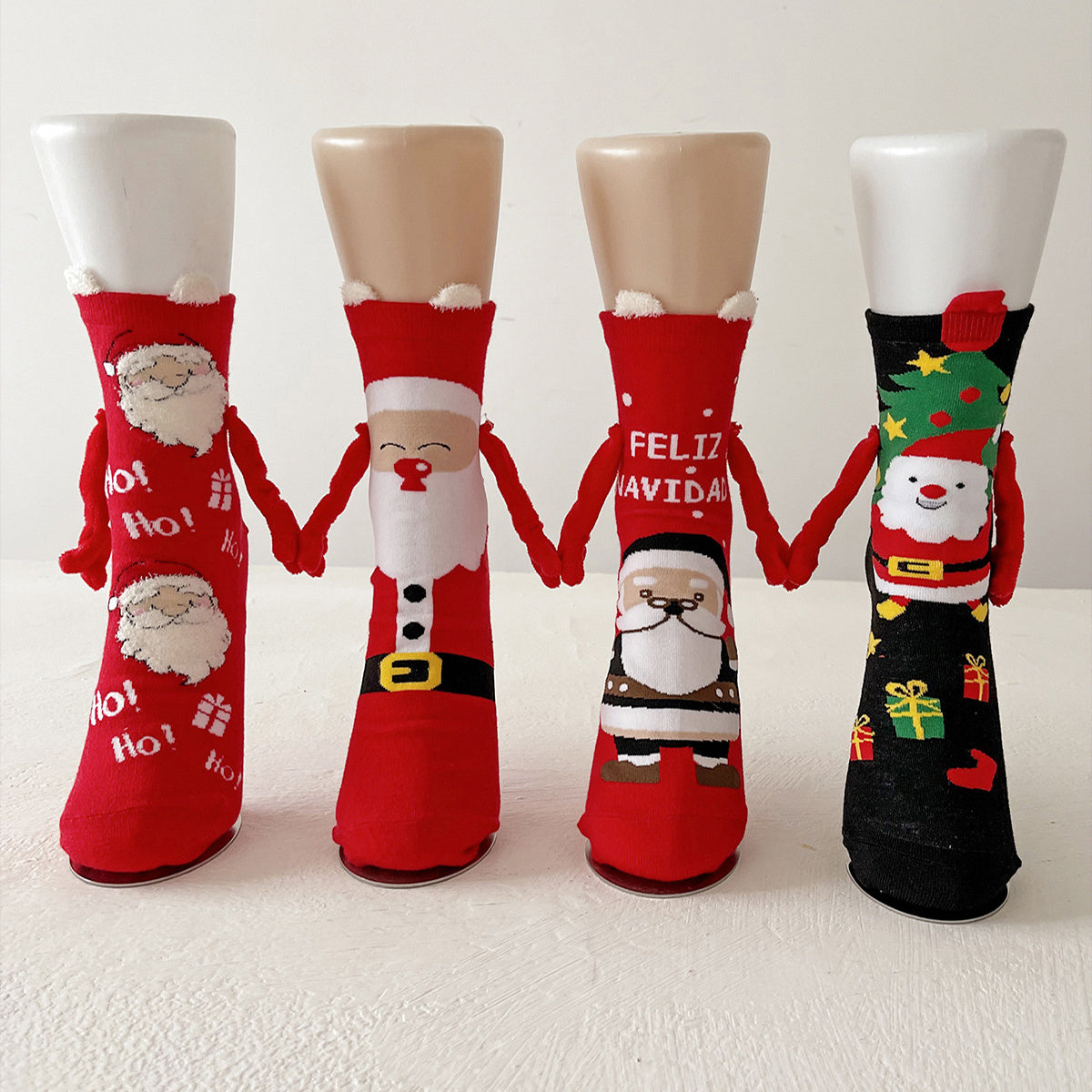 Christmas Magnetic Socks Cute Elk Santa Claus Snowman Hand-holding Socks For Couple