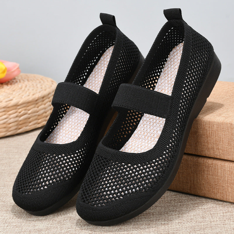 Casual Shoes For Women Flying Woven Women's Shoes Breathable Women Hollow Out Soft Bottom Mom Shoes